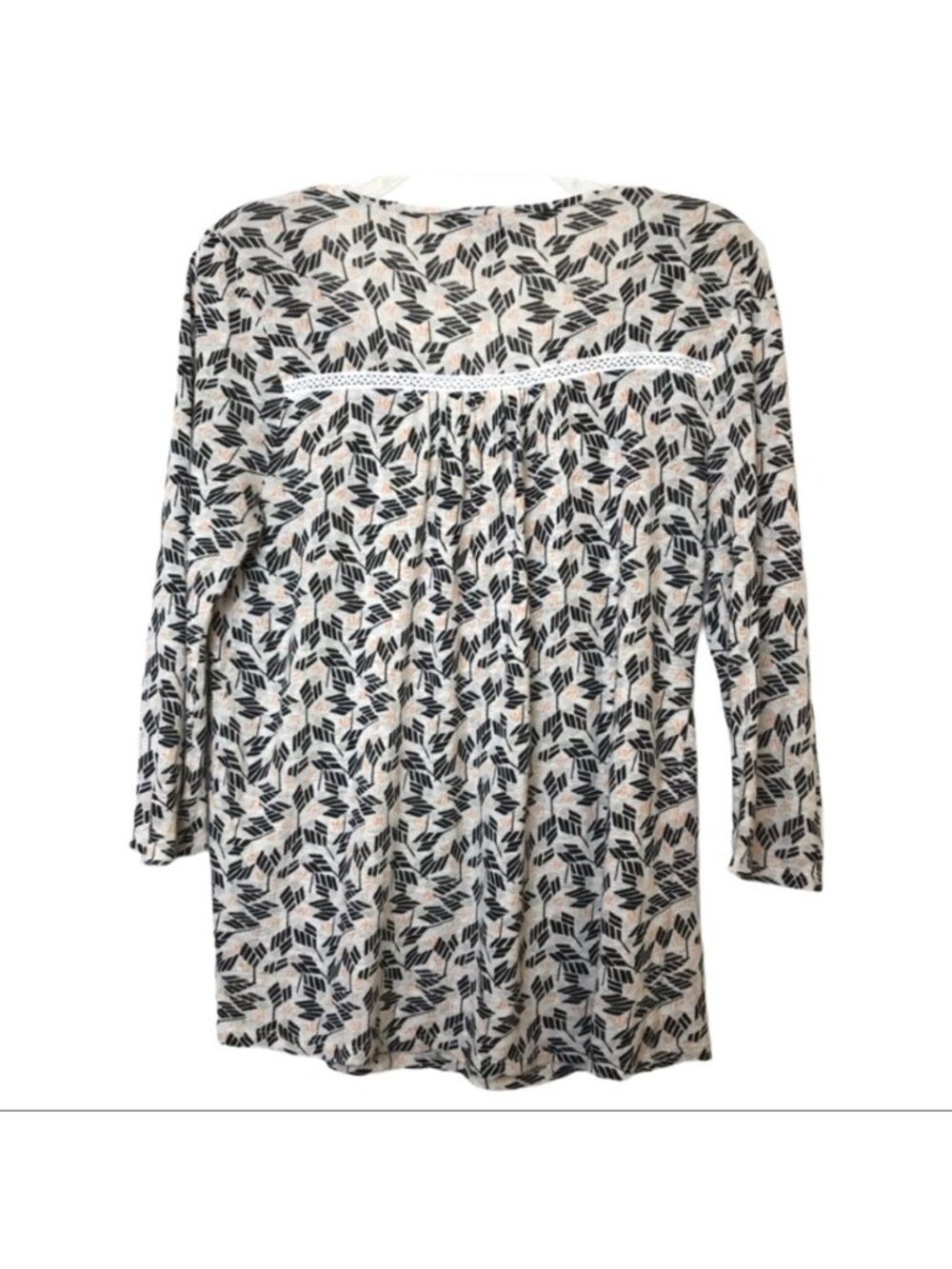 Lucky Brand Boho Top Embroidered Knit 3/4 Sleeve Leaf Print Beige/Black Size M - Picture 2 of 11